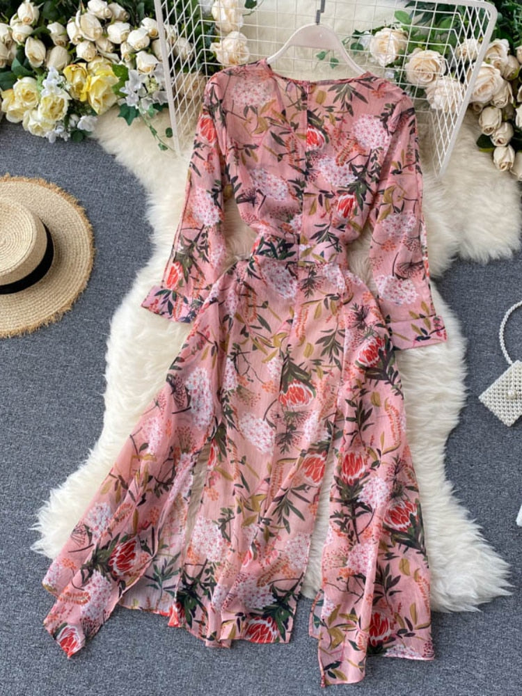 Women Casual Two Piece Set Long Sleeve V Neck Asymmetrical Chiffon Shirt - MERGE.DAY.1.FREESTYLE