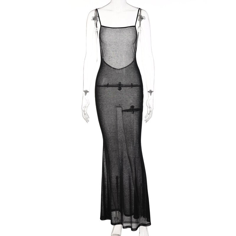 Spaghetti Strap Square Collar Sleeveless Maxi Dress Skinny - MERGE.DAY.1.FREESTYLE