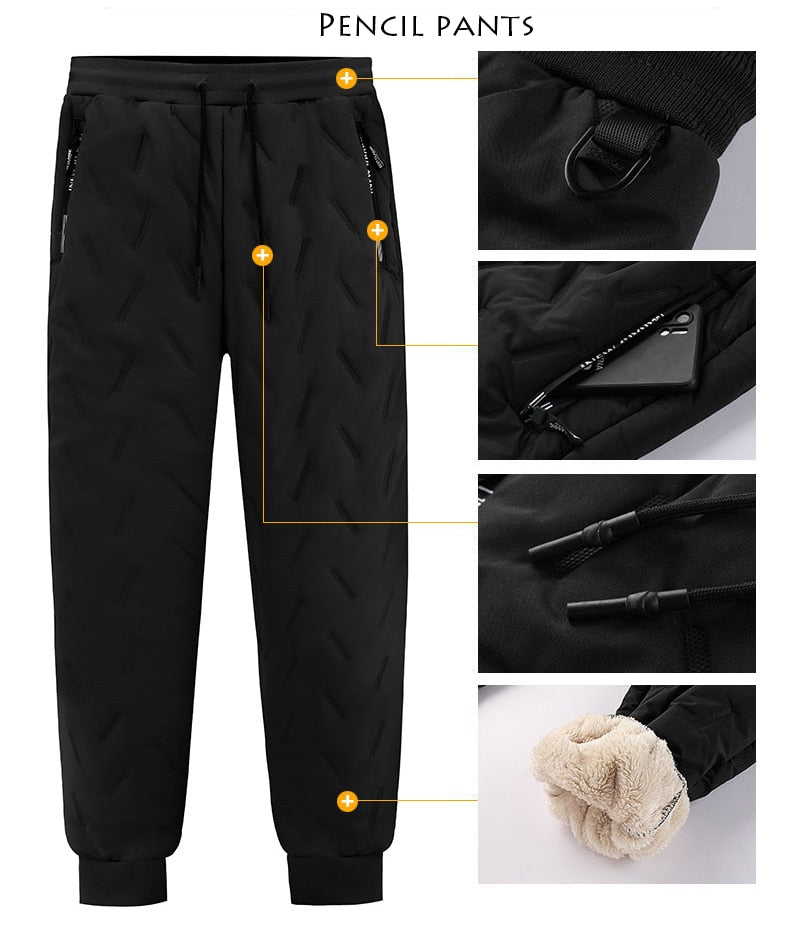Winter Zip Pockets Thicken Fleece Sweatpants Joggers Water Proof Thermal Trousers - MERGE.DAY.1.FREESTYLE