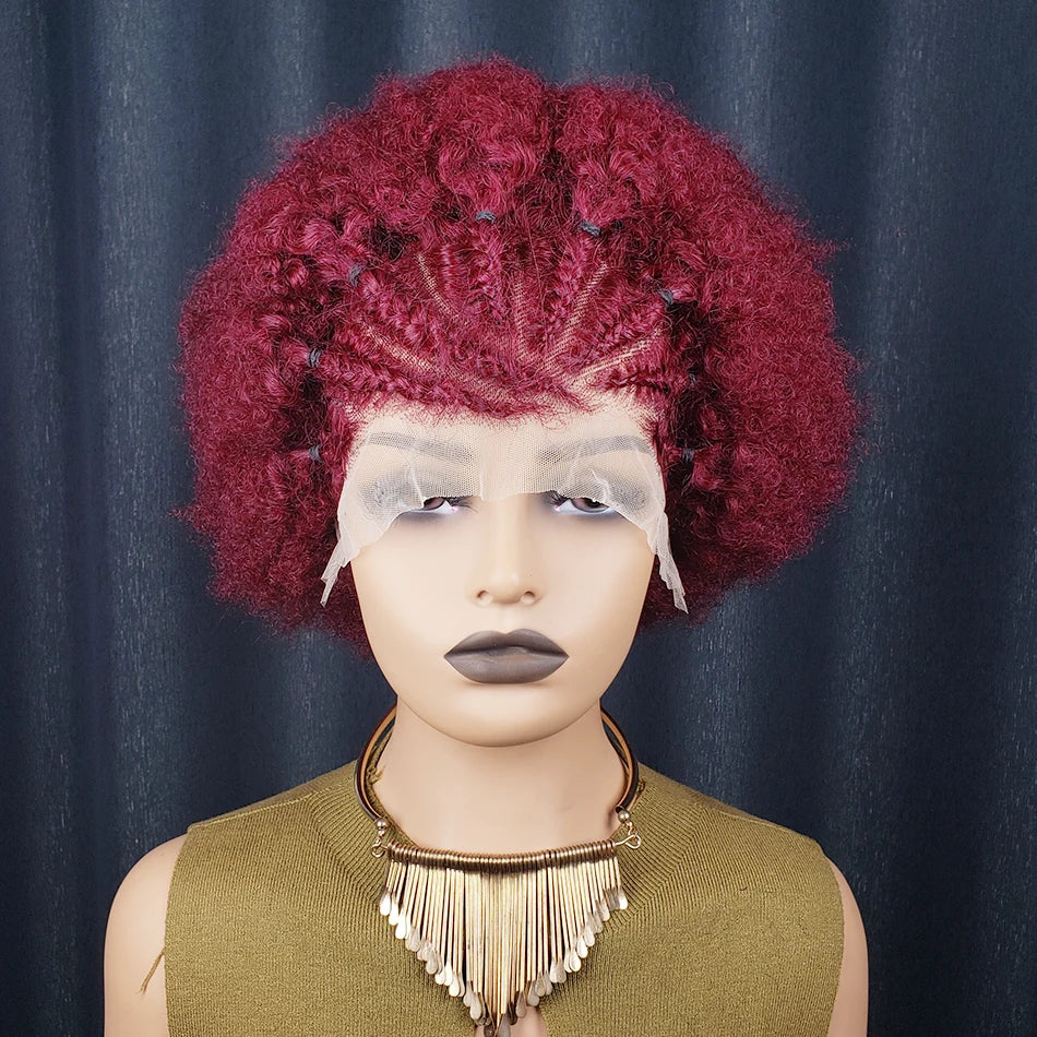 13x4 Short Afro Kinky Curly Bob Lace Front Braided Wigs for Black Women Curly Afro Puff Lace Frontal Wig Human Hair Brazilian - MERGE.DAY.1.FREESTYLE