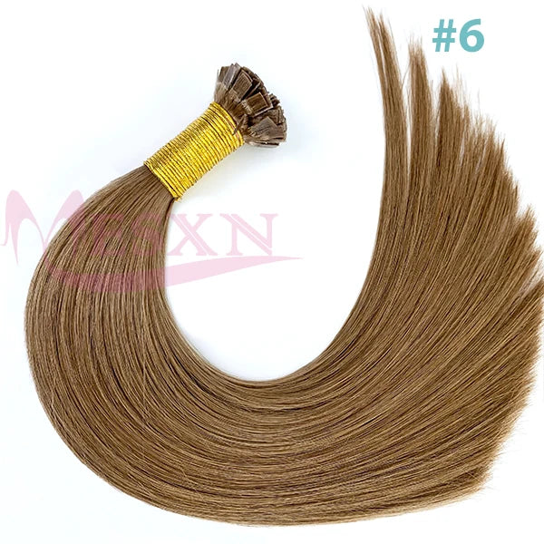 MESXN High Quality Flat Tip Hair Extensions 100% Really Human Fusion Hair Extensions Brown Blonde Color Thickening Of Roots - MERGE.DAY.1.FREESTYLE