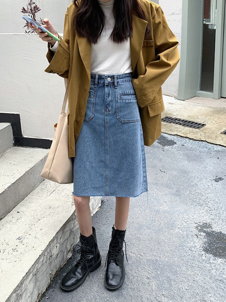Spring Summer High Waist Denim Skirts Women Casual A-line Zipper Jeans - MERGE.DAY.1.FREESTYLE