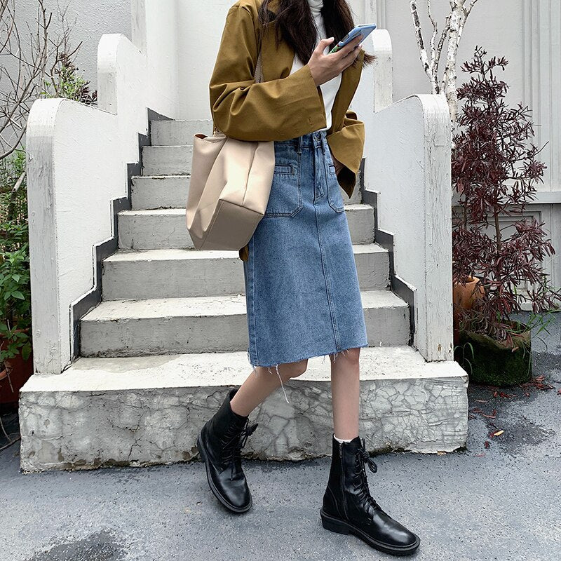 Spring Summer High Waist Denim Skirts Women Casual A-line Zipper Jeans - MERGE.DAY.1.FREESTYLE