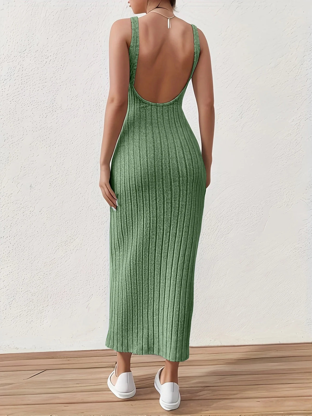 Summer Solid Backless Tank mid-length knitted sleeveless dress - MERGE.DAY.1.FREESTYLE
