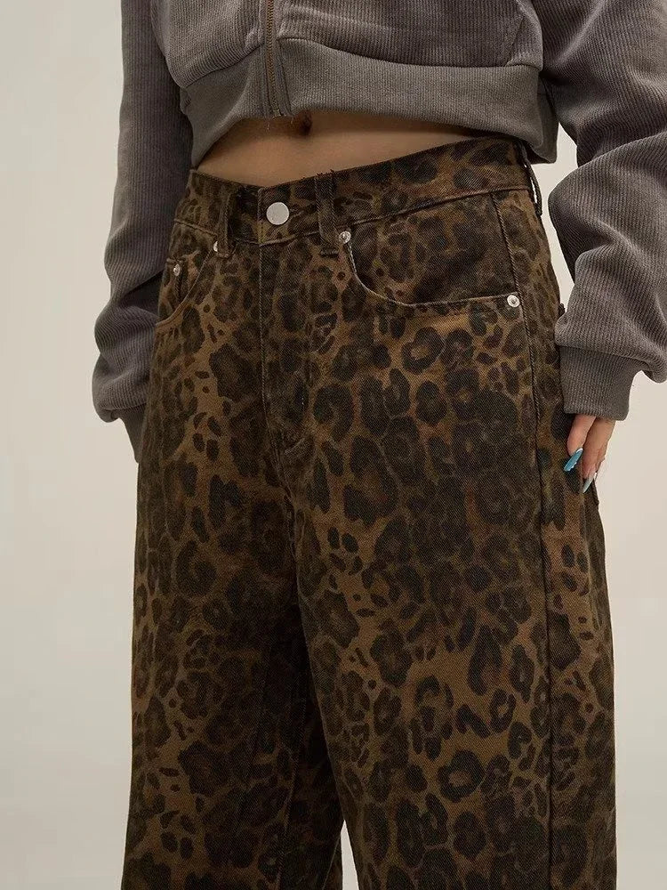 Leopard Print Y2k Jeans Women Oversized Wide Leg Denim Trousers Streetwear - MERGE.DAY.1.FREESTYLE