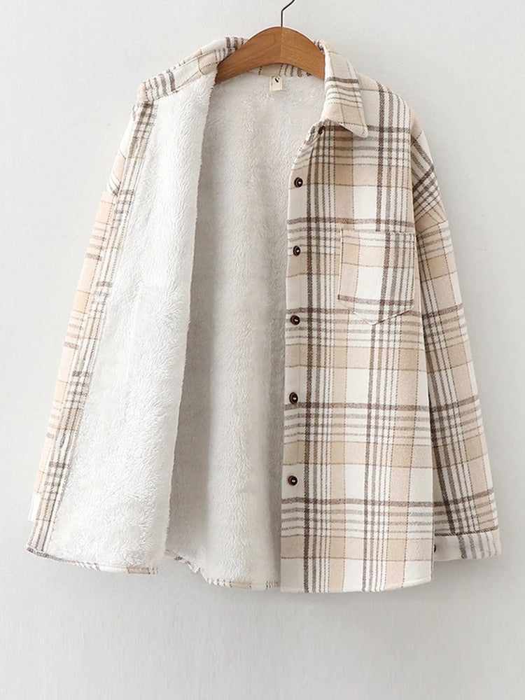 Velvet Thicken Plaid Shirts Blouses Autumn Winter Warm Shirts - MERGE.DAY.1.FREESTYLE