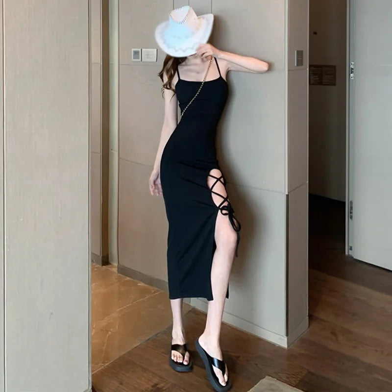 French Slim Fit Split Strap Dress Sleeveless Strap Dress - MERGE.DAY.1.FREESTYLE