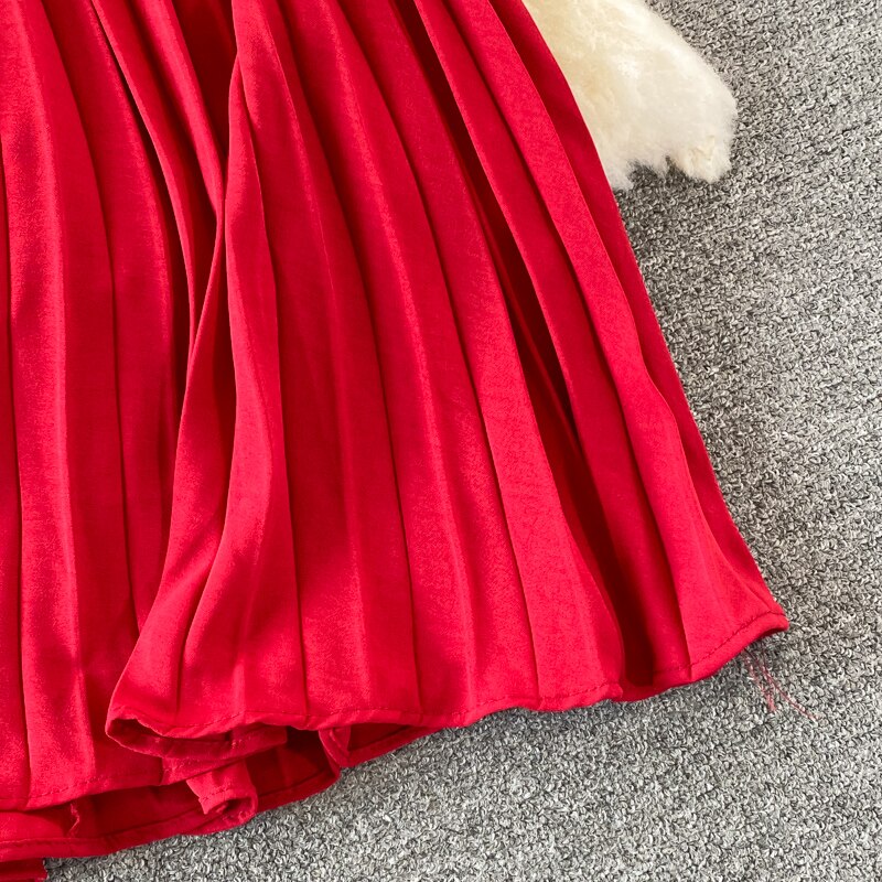 Slim Dress Elegant A Line V Neck Puff Sleeve Chiffon Pullover Mid-Calf Dresses - MERGE.DAY.1.FREESTYLE