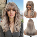 EASIHAIR Medium Length Orange Synthetic Wigs for Women Natural Wavy Wigs With Bangs Heat Resistant Fiber Wigs for Daily Cosplay