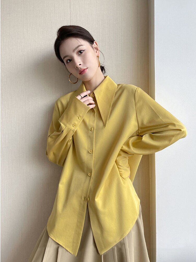 Big Pointed Collar White Blouses For Women Vintage Loose Long Sleeve Shirt - MERGE.DAY.1.FREESTYLE