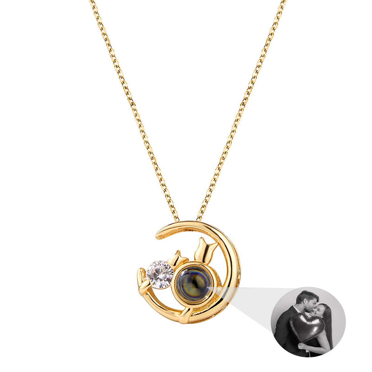 Moon Cat with customizable photos Projection Necklace Pendant Jewelry - MERGE.DAY.1.FREESTYLE