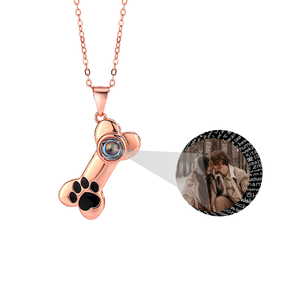 Customizable Photo Dog Bone Necklace Silver Shiny Dog Bone Chain Necklace - MERGE.DAY.1.FREESTYLE