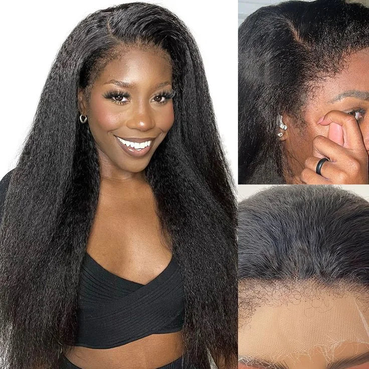 Yaki Straight Glueless Wig Human Hair Precut 7x5 13x6 HD Frontal Wigs Ready to Wear And Go Kinky Straight Lace Front Wig On Sale - MERGE.DAY.1.FREESTYLE