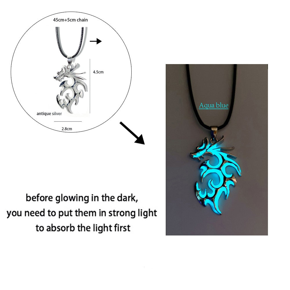 Luminous Dragon Necklace Glowing Night Fluorescence Silver Plated Glow In The Dark Necklace - MERGE.DAY.1.FREESTYLE