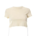 Sexy O Neck Split Ribbons Cropped T-Shirts Women Ribbed Knit Short Sleeve Slim Tshirts 2022 Summer - MERGE.DAY.1.FREESTYLE