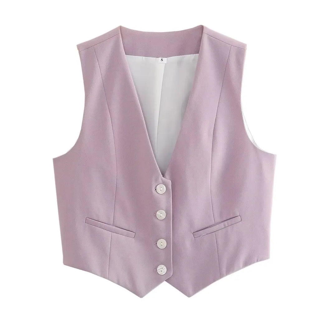 Vintage V Neck Sleeveless Female Outerwear White Chic Vests - MERGE.DAY.1.FREESTYLE