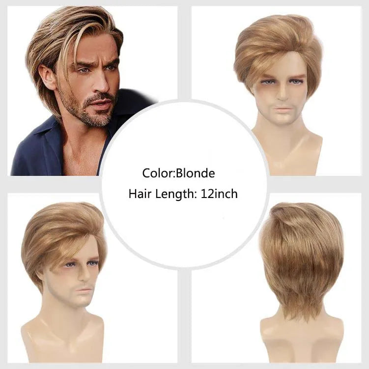 MSIWIGS Men Short Straight Wig Ombre Grey Brown Synthetic Wig White for Male Hair Fleeciness Realistic Natural Headgear - MERGE.DAY.1.FREESTYLE