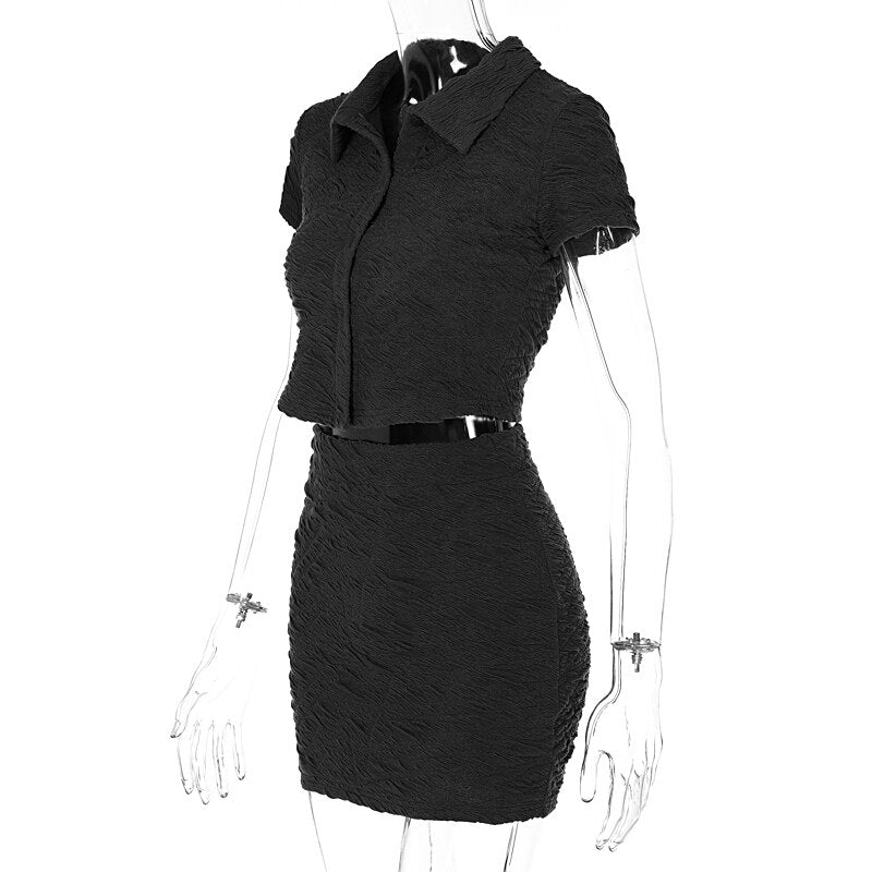 2 Piece Set Short Sleeve Crop Top Shirts Blouse Mini Skirt Suit - MERGE.DAY.1.FREESTYLE