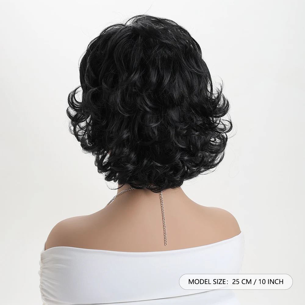Natural Synthetic Short Curly Black Wigs For Women 10 Inch Wig Daily Party Heat Resistant Hair - MERGE.DAY.1.FREESTYLE