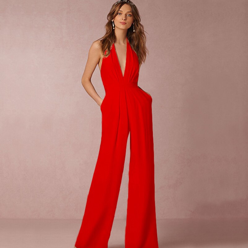Jumpsuits for Women 2022 Sexy Polyester Backless Wide Leg Pants Sleeveless Summer Rompers - MERGE.DAY.1.FREESTYLE