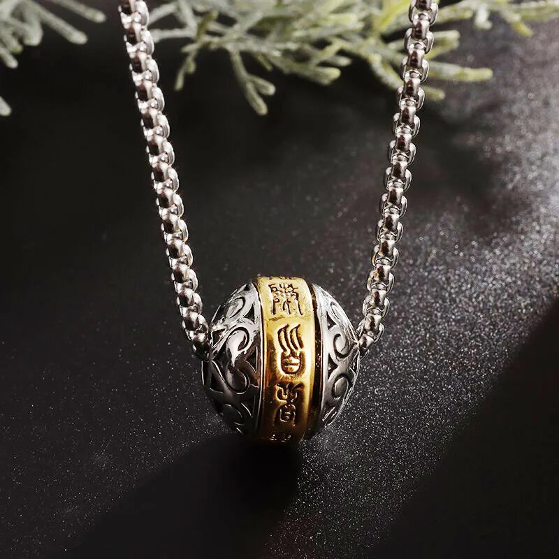 Rotatable Buddhist Scripture Classic Luck Beads Faith Talisman Pendant Necklace - MERGE.DAY.1.FREESTYLE