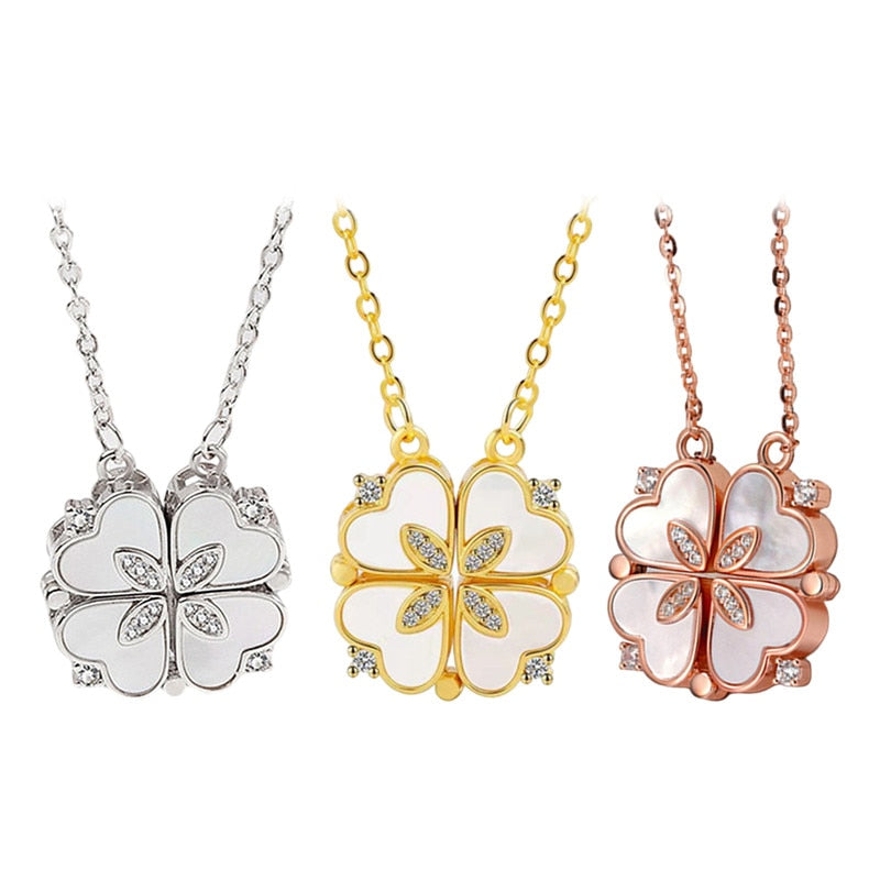 Magnetic Folding Heart Shaped Four Leaf Clover Pendant Necklace - MERGE.DAY.1.FREESTYLE