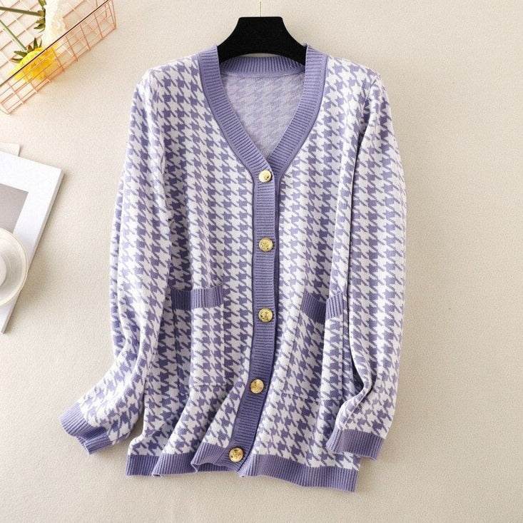 V-neck Striped Cardigans Sweaters Long Sleeve Loose Knitted Open Stitch Outwear - MERGE.DAY.1.FREESTYLE