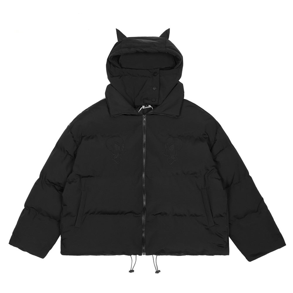 Embroidered Skull Jacket Streetwear Little Devil Designer Hood Padded Jacket Coat - MERGE.DAY.1.FREESTYLE