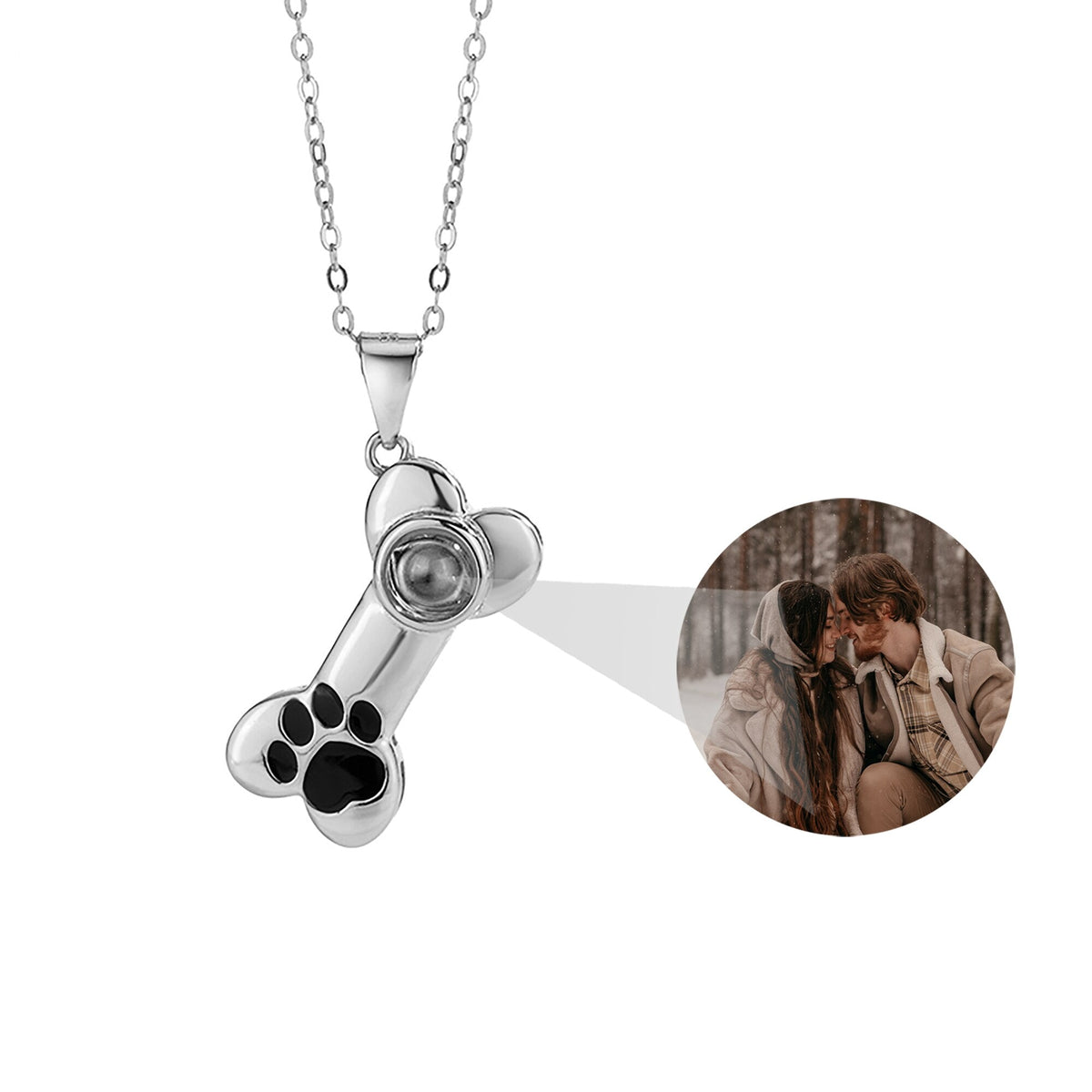 Customizable Photo Dog Bone Necklace Silver Shiny Dog Bone Chain Necklace - MERGE.DAY.1.FREESTYLE
