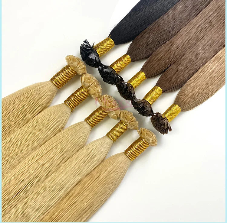 MESXN High Quality Flat Tip Hair Extensions 100% Really Human Fusion Hair Extensions Brown Blonde Color Thickening Of Roots - MERGE.DAY.1.FREESTYLE