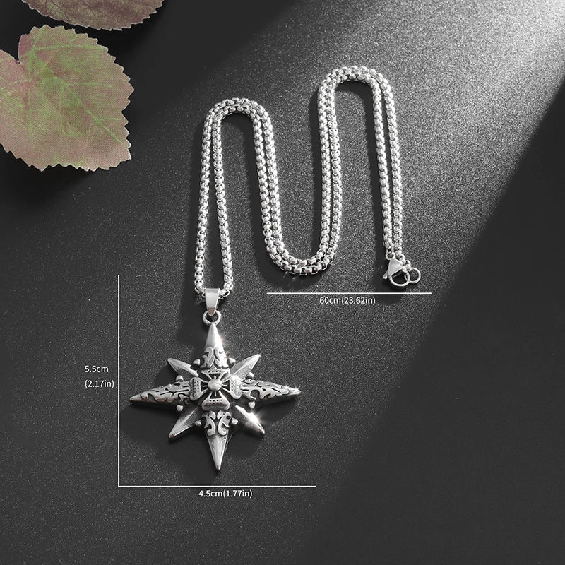 Retro Eight-Pointed Star Cross Cross Medal Pendant Nautical Compass Necklace - MERGE.DAY.1.FREESTYLE