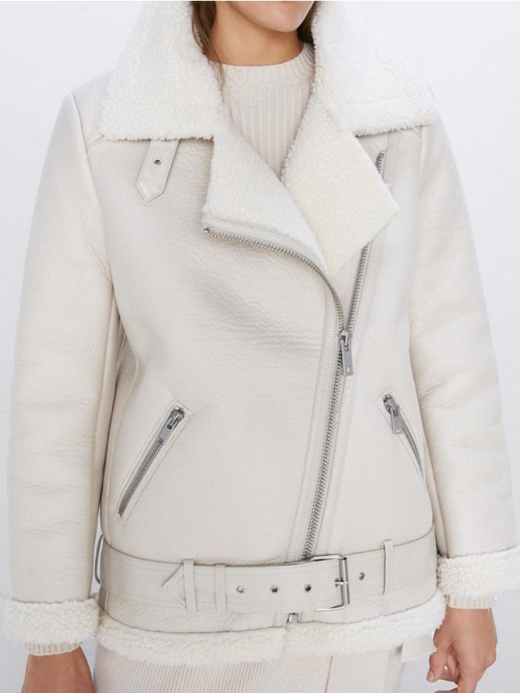 Faux Lamb Leather Jacket Pu Moto Zipper Jacket Warm Thick Outerwear - MERGE.DAY.1.FREESTYLE