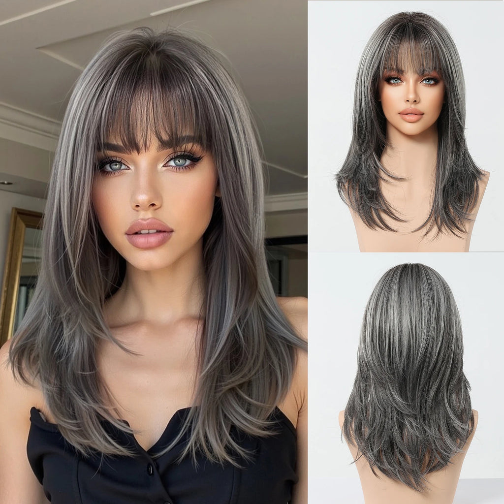 EASIHAIR Medium Length Orange Synthetic Wigs for Women Natural Wavy Wigs With Bangs Heat Resistant Fiber Wigs for Daily Cosplay - MERGE.DAY.1.FREESTYLE