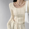 Fishbone Pattern Women's Long Sleeve T-shirt High Waist Slim Square Collar Tops Woman - MERGE.DAY.1.FREESTYLE