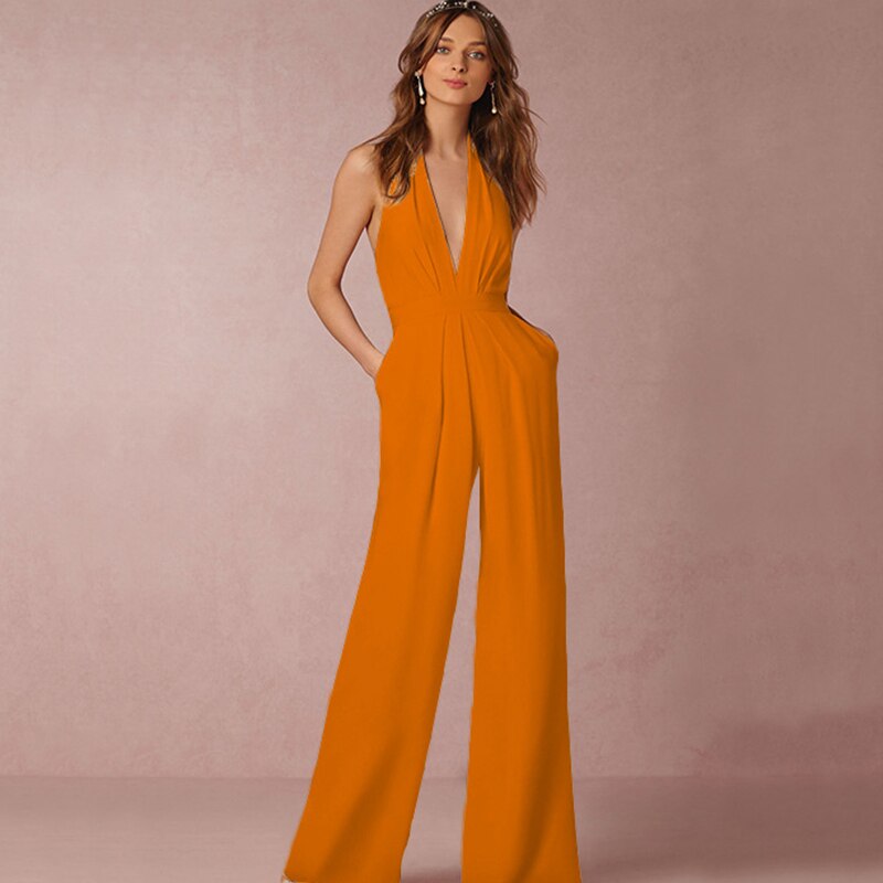 Jumpsuits for Women 2022 Sexy Polyester Backless Wide Leg Pants Sleeveless Summer Rompers - MERGE.DAY.1.FREESTYLE