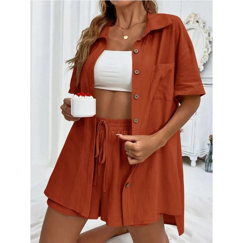 Solid Color Casual Loose Short Pants Sets For Women - MERGE.DAY.1.FREESTYLE