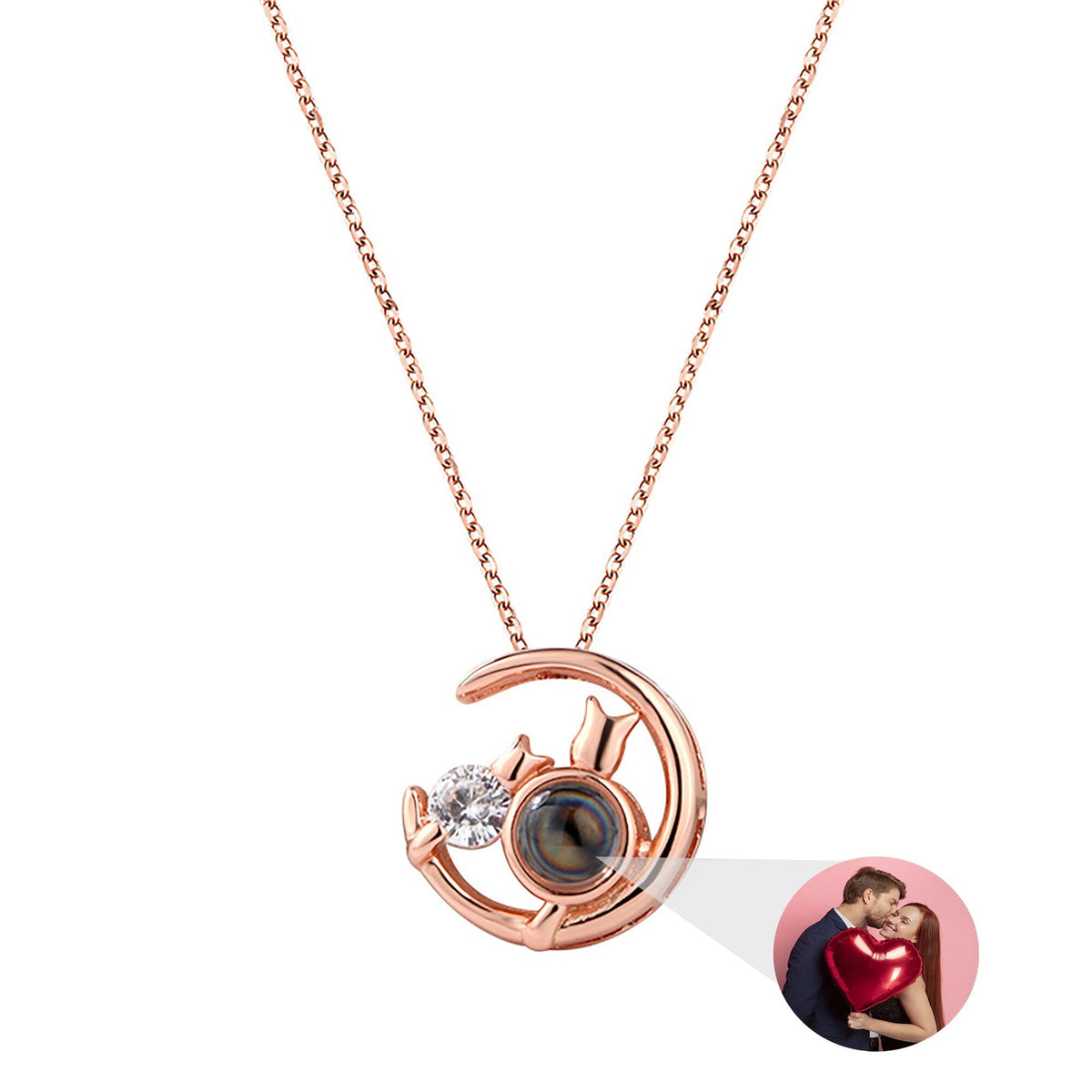 Moon Cat with customizable photos Projection Necklace Pendant Jewelry - MERGE.DAY.1.FREESTYLE