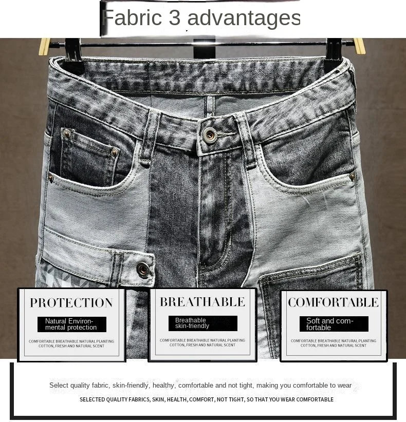 Streetwear 90s Slim Cowboy Grey Stretch Work Wear Splice Long Pants Man - MERGE.DAY.1.FREESTYLE
