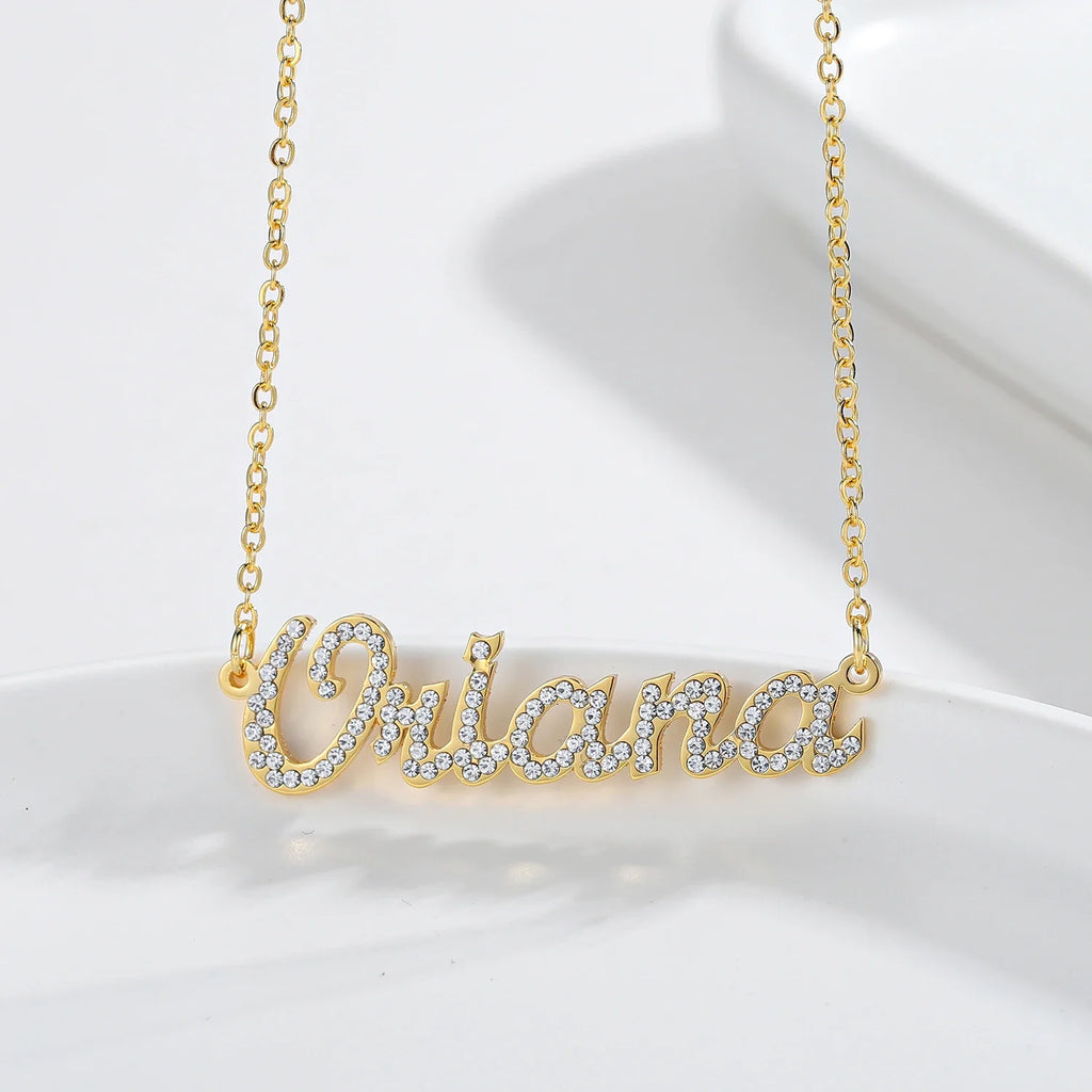 Custom Crystal Name Necklace For Women Iced Out Letter Diamond Nameplate - MERGE.DAY.1.FREESTYLE