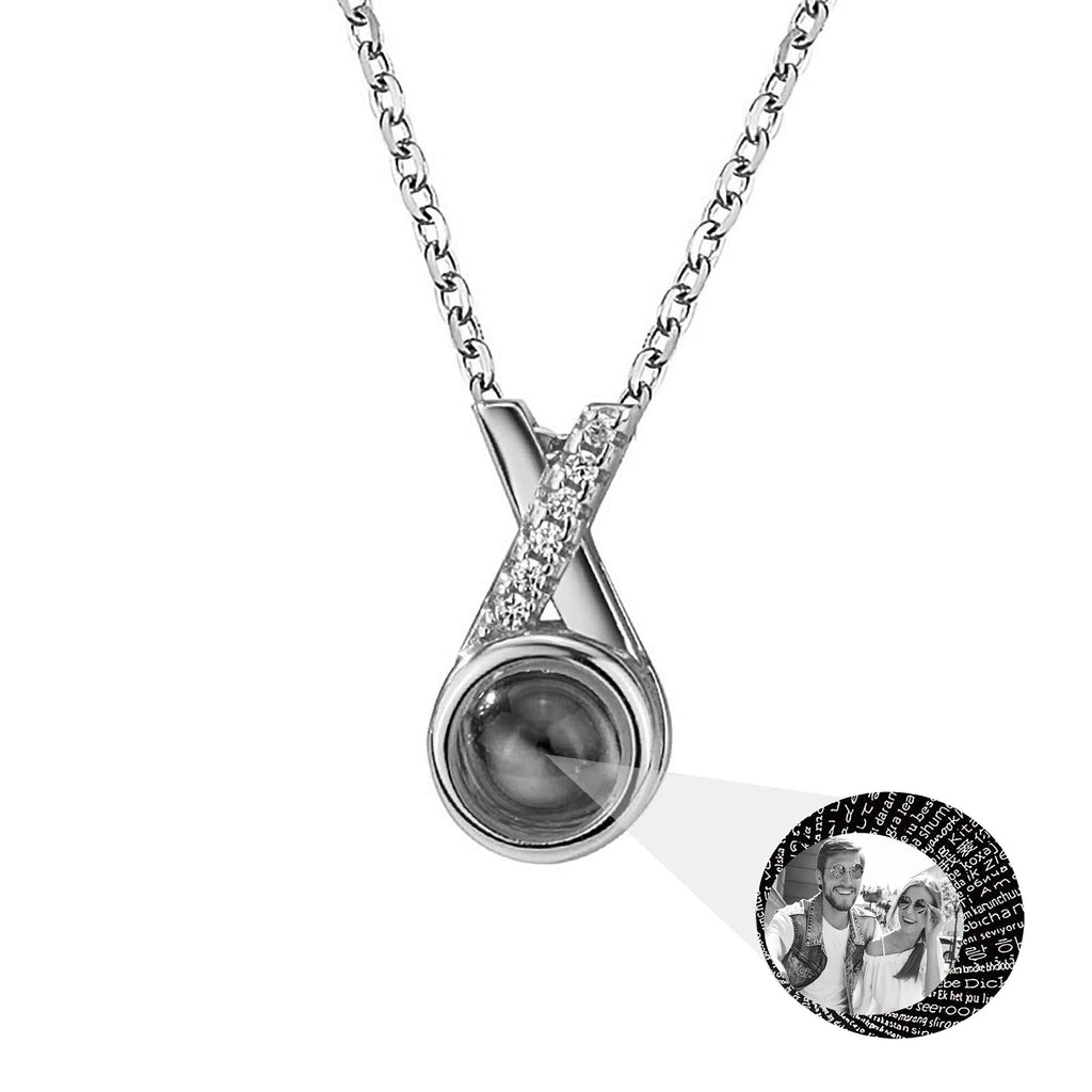 X-letter Projection Necklace With Customizable PhotosSilver 925 Necklace - MERGE.DAY.1.FREESTYLE