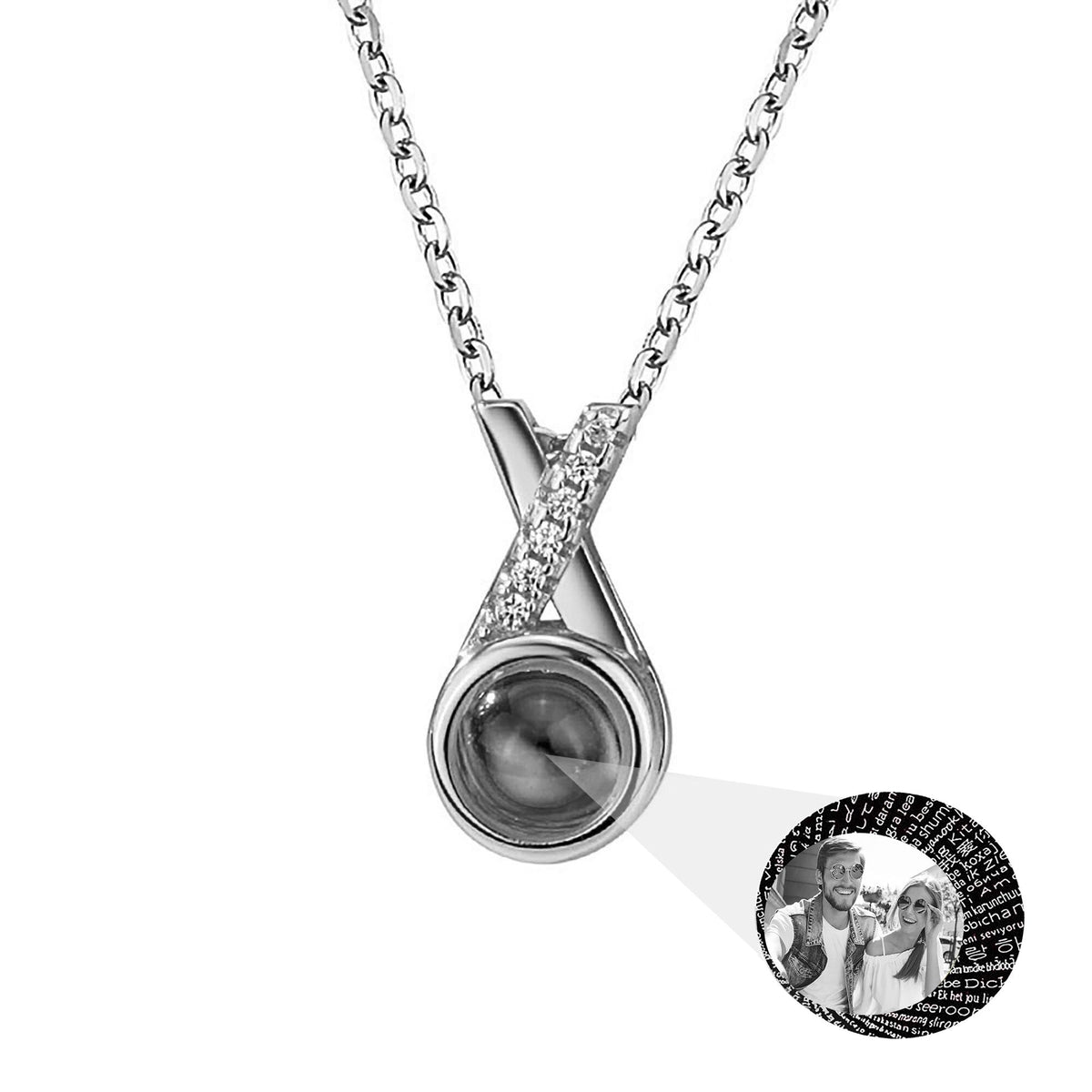 X-letter Projection Necklace With Customizable PhotosSilver 925 Necklace - MERGE.DAY.1.FREESTYLE