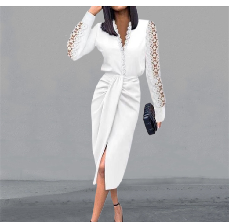 Dress Women Popular Sexy Dress V-neck Lace Long Sleeve Black Elegant Party Dresses - MERGE.DAY.1.FREESTYLE
