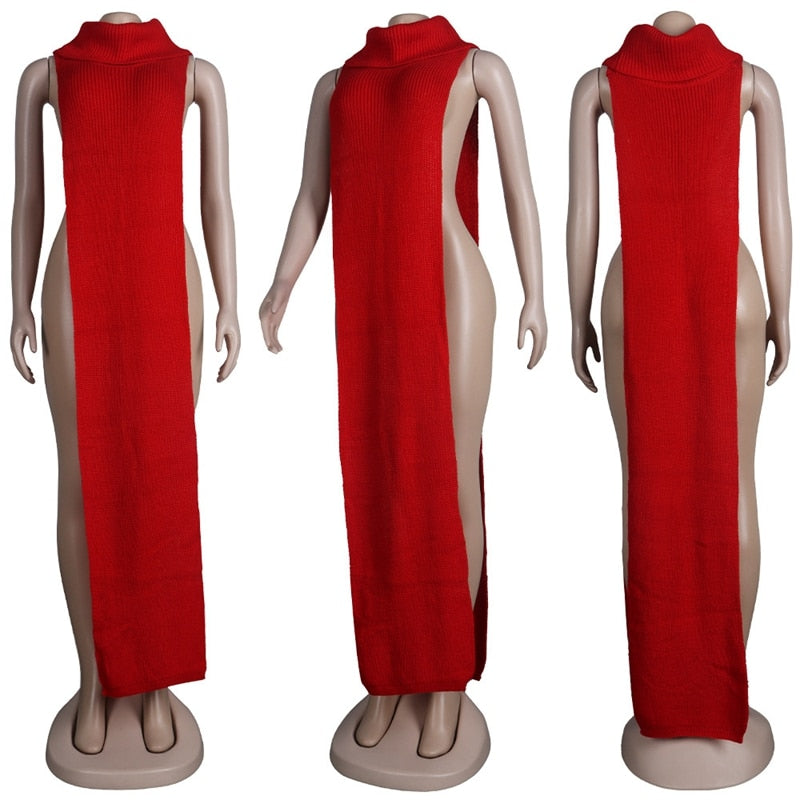 Knitted Side Split Sweater Dress Sleeveless Spring Clothes for Women Y2k Outfits Long Maxi Dresses - MERGE.DAY.1.FREESTYLE