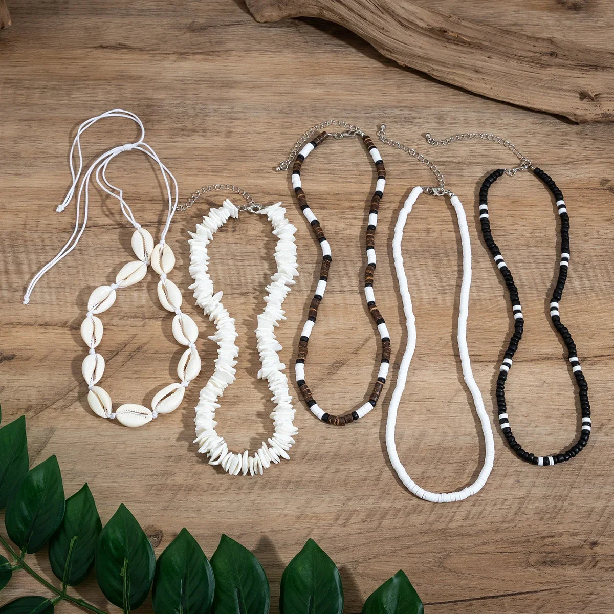 Bohemian shell necklace punk wooden bead chain - MERGE.DAY.1.FREESTYLE