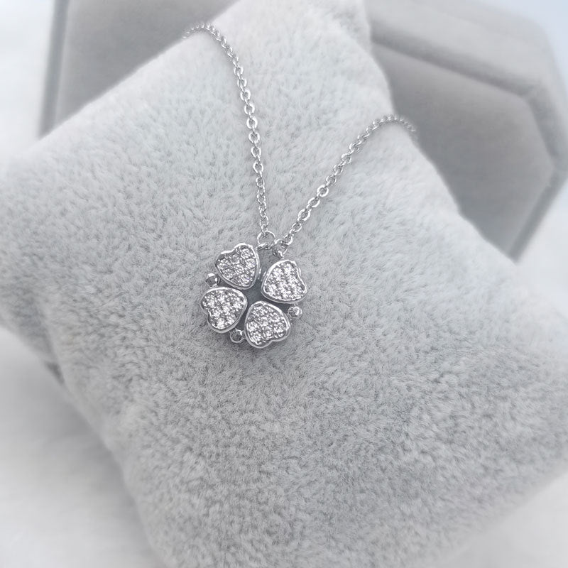 Love Heart Shaped Double Side Moonstone Magnetic Four Leaf Clover Good Pendant Necklace - MERGE.DAY.1.FREESTYLE
