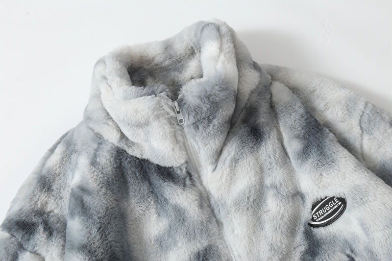 Hip Hop Jacket Streetwear Tie Dye Heart Fuzzy Jackets Warm Coats - MERGE.DAY.1.FREESTYLE