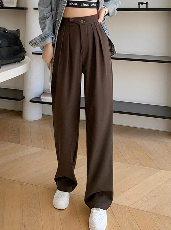 High Waist Loose Female Wide Leg Pants Spring Summer Solid Straight Trousers - MERGE.DAY.1.FREESTYLE
