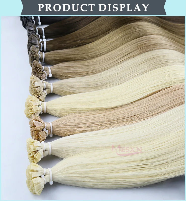 MESXN High Quality Flat Tip Hair Extensions 100% Really Human Fusion Hair Extensions Brown Blonde Color Thickening Of Roots - MERGE.DAY.1.FREESTYLE