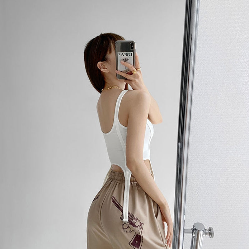 Sexy Irregular Hook White Tank Top Women Summer Square Collar Sleeveless Tops Vest Outwear - MERGE.DAY.1.FREESTYLE