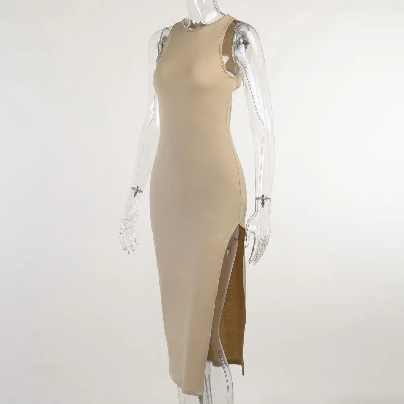 Y2K solid Sexy slit Club Party Night Wrap Bodycon Dress - MERGE.DAY.1.FREESTYLE